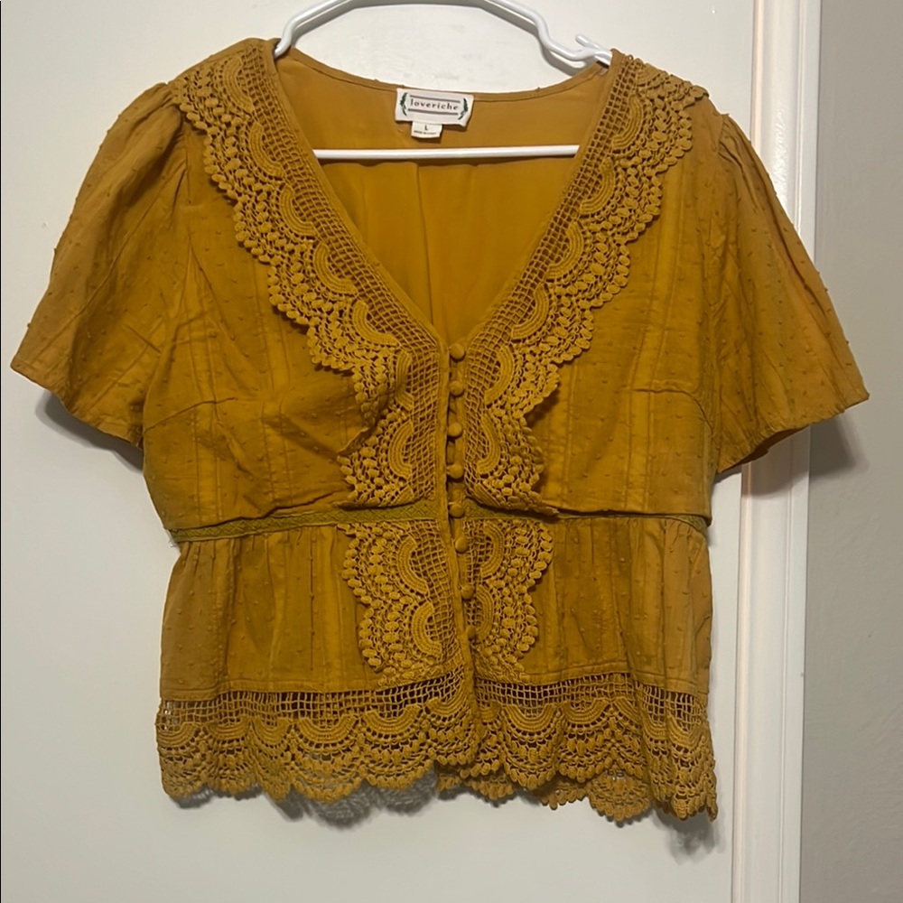 Anthropologie Yellow Cropped Ruffled Blouse